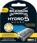 Pack 3 lames WILKINSON "HYDRO 5 SENSE" Energize Energisant Lot Lames Homme NEW*