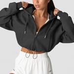 Everyday Cropped Zip Hoodie Wmn, Grey Melange