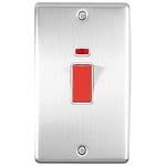 Enhance Decorative Vertical 45A Switch with Neon Satin Stainless Finish with White Trim