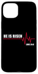 Coque pour iPhone 15 Plus He is Risen – Jesus Heartbeat Pulse Christian Faith EKG