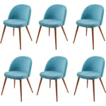 6x chaise de salle à manger HHG 097, fauteuil, style rétro années 50, en velours, bleu turquoise