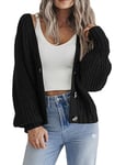 HOTOUCH Ladies Cardigans UK Short Open Front Jumpers with Buttons Womens Loose Long Sleeve Knitwear Oversized Sweater for Winter Spring Black S