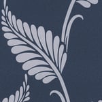 AS Creation Floral Damask Leaf Navy Wallpaper Metallic Silver Effect Modern