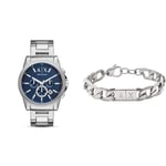 ARMANI EXCHANGE Men's Watch and Bracelet, Silver-Tone Stainless Steel, Set