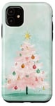 iPhone 11 Aesthetic Pink Christmas Tree Watercolor Holiday Xmas Mint Case