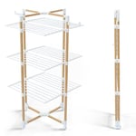 VOUNOT 3-Tier Folding Tower Clothes Airer Large Capacity 25m Drying Rack with 4 Wheels 2 Side Wings for Indoor and Outdoor Use White