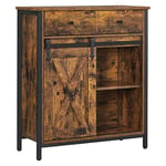 VASAGLE Meuble de Rangement, Buffet, Armoire de Cuisine, Placard, avec Porte Coulissante, 30 x 70 x 80 cm, Étagère Réglable, Style Campagnard, pour Salon, Marron Rustique et Noir LSC100B01