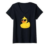 Womens Cute Yellow Rubber Ducky Little Bath Toy Duck V-Neck T-Shirt