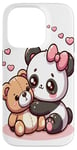 Coque pour iPhone 14 Pro Adorable panda et ours en peluche câlins style kawaii