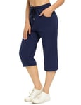 Totatuit Pantalon De Sport Femme 3/4 Taille Haute Pantacourt Été Coton Doux Jogging Survetement pour Yoga Randonnée Course À Pied Bleu Marine，3XL