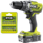 Perceuse-visseuse ONE+ 18V R18DD3-115GA17 + 1 batterie 1,5Ah + chargeur + jeu embouts - RYOBI - 5133004977