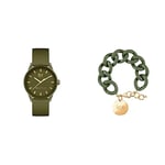 ICE-WATCH - Ice Solar Power Khaki - Montre Verte pour Femme avec Bracelet en Silicone - 020655 (Small) + Ice-Jewellery -Gold - Bracelet Mailles XL de Couleur Khaki Fermé d’Une Médaille Dorée (020923