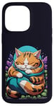 Coque pour iPhone 14 Pro Max Orange endormi Tabby Good Luck Green Clot