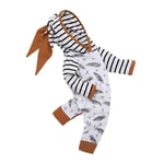 0-24 Months Baby Tops Pants Hat Outfits,Newborn Boy Girl Long Sleeve Feather Print T shirt Striped Pants Headband Clothes Set (Hooded Jumpsuit, 0-6 Months)