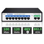 Goalake Switch Poe+ 10 Ports, Switch Ethernet Géré dans Le Cloud, 8 Ports Poe à 120 W, 2 Gigabit Uplink, 802.3af/at, App Facile à Gérer, Détection Cloud, Vlan, Redémarrage Cloud, 250 M