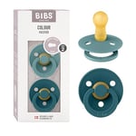 BIBS Colour Soother 2-Pack, BPA Free Dummy Pacifier, Round Nipple. Natural Rubber Latex, Made in Denmark, Size 2 (6-18 Months), Island Sea/Forest Lake