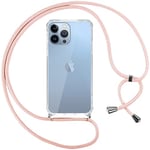 Pnakqil Collier Coque pour iPhone 13 Pro Max avec Cordon, Réglable Lanyard Housse Transparente Silicone Anti-Chute Etui pour iPhone 13Pro Max 6.7 Pouces, Ètuis à Bandoulière, Or Rose