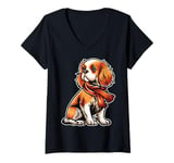 Womens Cavalier King Charles Spaniel Dog Scarf Pumpkin Thanksgiving V-Neck T-Shirt