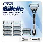 Gillette Skinguard Sensitive Rasoir Barbe Pour Hommes Avec Irritations De La Peau 1 Poignée, 11 Lames De Rechange