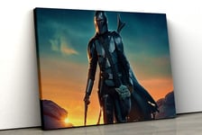 52 north Star Wars the mandolorian with baby yoda Canvas famous scene Wall Art Print Various Sizes pp340 (A3 (16x12inch))
