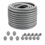 VEVOR Conduit électrique flexible, 19,1 mm, conduit étanche aux liquides en PVC, 30,5 m, non métallique, avec 5 connecteurs 180° et 5 connecteurs 90°, pour pompe contrôleur moteur climatisation, IP65