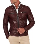 D'Arienzo Veste Cuir Roux Homme Biker Vintage Moto Motard Blouson Cuir Véritable Made in Italy Hamilton 48/M/Bordeaux