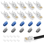 10 Pieces Connecteur RJ45 Cat7 Métalliques Blindés Prise Modulaire, Fiche Pass Through POE, Installation Câble Ethernet, 10 Gbps 600MHz, avec Guide du Fil et Capuchons, Trou de Fil.[G645]