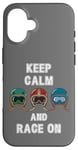 Coque pour iPhone 16 Casques rétro vintage, Go Kart Car Racing, Keep Calm & Race On