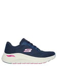 Skechers Arch Fit 2.0 Mesh Lace Up Trainers - Navy &amp; Pink, Navy, Size 4, Women