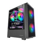 Mars Gaming MC-Vortex, Boîtier Gaming MicroATX, Mesh Géométrique Façade, Panneau Latéral Verre Trempé, 3 Ventilateurs FRGB Rainbow 120mm, Mini-Tour PC Compacte avec Design à Double Chambre, Noir