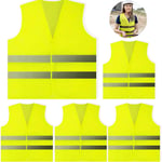 5-pack Hi Vis-västar, säkerhetsvästar, reflexvästar i standardstorlek, unisex Hi Vis-jacka för trafikarbete, löpning, lantmätare