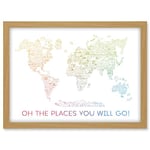 Artery8 World Travel Landmark Line Map Oh The Places You Will Go! Rainbow White Artwork Framed A3 Wall Art Print