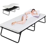 Lit Pliant, Lit d'invité Pliable, Lit Pliable en Métal 80x190 cm, avec Le Matelas de Mousse de Mémoire de 7 cm épais, Lit Pliant Portatif pour