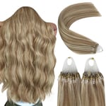 YoungSee Extension Cheveux Micro Ring Brun Clair 22 Pouces 55 cm Extension Cheveux Loops Brun Clair Extension Loops Cheveux Naturel Ombre Blond avec Brun Balayage Extension à Froid Cheveux 50Brin/50G