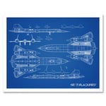 SR-71 Blackbird Habu Us Aircraft Spy Plane Blueprint Plan Illustration Art Print Framed Poster Wall Decor 12x16 inch