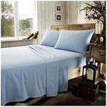 GC GAVENO CAVAILIA Housse de Couette Unie en Flanelle Facile d'entretien, Drap-Housse Super Doux, Confortable et Chaud, Coton, Drap Plat Bleu, Drap Plat King Size