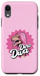 Coque pour iPhone XR Dinosaure aux cheveux roses, citation de Dino Diva