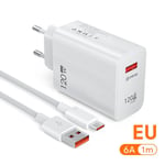 Chargeur USB 120W pour Xiaomi 14 13 12 T Pro Redmi Note12 Turbo Samsung,Câble de Charge Rapide,Adaptateur - Type Charger Cable EU