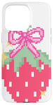 iPhone 15 Pro Max Pixel Pink Bows with Strawberry Video Game bow for girls Case