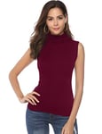 Wayleb Col Roulé sans Manches Femme Débardeur T-Shirt Chaud Top Col Montant Chic Tee-Shirt Doux Confortable,M+Rouge Vineux