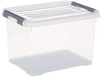 Curver Storage Box Handy Plus with lid 20L in Transparent/Silver, 40 x 29 x 25 cm