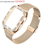 Silm Strap+ Case för Apple Watch Band 40mm 41mm 44mm 45mm 38mm 42mm Correa Meatl Milanese Armband IWatch Series 3 4 5 6 SE 7 8 Rose Gold Series123 42mm