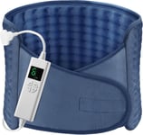 Coussin Chauffant Electrique 126x30cm Ceinture Chauffante Lombaire 6 Niveaux de Température et Arrêt Automatique Lavable Ceinture Chauffante avec Velcro Pour Dos Cervicales Abdomen Bleu(Q262)