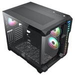 CIT Pro Cube Gaming PC Case mATX 3x ARGB Fans LED Strip Tempered Glass Panels