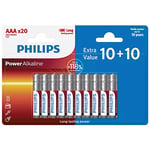 PHILIPS Piles AAA 20 Pièces - Pack Avantageux LR03/1,5V - Piles Alcalines - Pile avec Une Durée de Stockage de 10 Ans - jusqu'à 118% d'Énergie Supplémentaire (L'emballage peut varier)