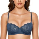 DOBREVA Femme Soutien Gorge Transparent avec Armature Sexy en Dentelle de Cils à Bretelles Convertibles Bleu Militaire 85F