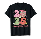 Groovy Happy New Year 2025 Pink Disco Ball Coquette Bow T-Shirt