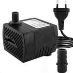 Mini pompe à eau (350 L/H, 5 W), pompe d'aquarium ultra silencieuse avec hub élevé, avec câble d'alimentation de 1,5 m, 2 buses pour bassin, fontaine, statues, hydroponique