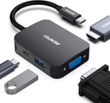 Hub Usb C 4 En 1,Adaptateur Usb C Vers Hdmi Vga,Adaptateur Usb Type-C Vers Usb,Compatible Pour Macbook Pro/Air,Iphone 15 Plus Pro Max,Surface Book 2,Dell Xps 13/15,Pixelbook Et Plus-Noir