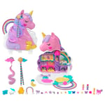 Polly Pocket 2-in-1 Playset, Rainbow Unicorn Salon Styling Head, 2 Polly Pocket Dolls, 20 Toy Accessories, Toys for Ages 4 and Up, One Polly Pocket Playset, HMX18